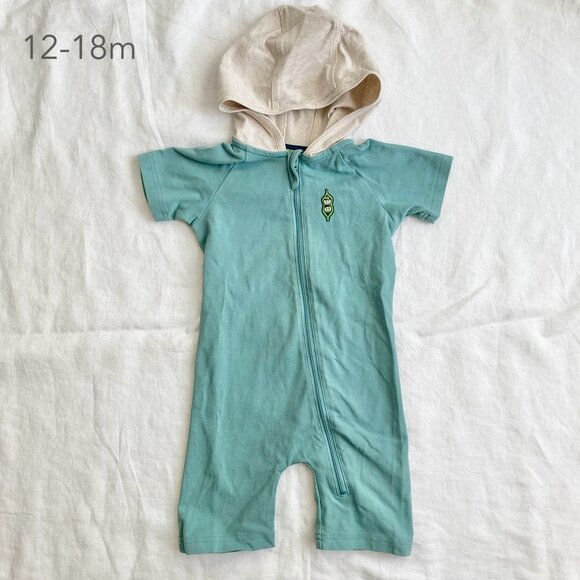 💙2/$25 Peekaboo Beans 12-18 Months Baby Toddler Hooded Zip Romper Seafoam Blue - Picture 1 of 4